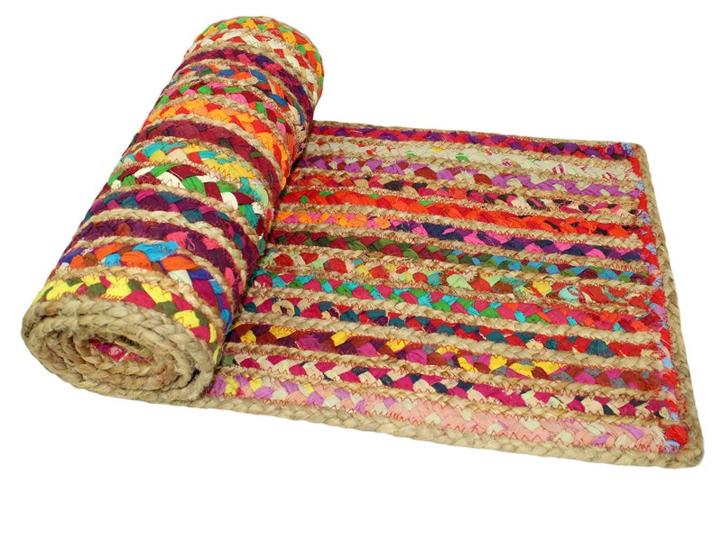 Cotton Craft عداء طاولة جوت شندي من قطن كرافت - عداء طاولة معكوس يدوي الصنع - صيف خريف حصاد عطلة حفلة بوهيمية ريفية منزلية - 13 × 72 بوصة - متعدد الألوان - Image 3